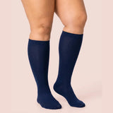 velora original wide fit compression socks navy blue knee high women pose contrapposto