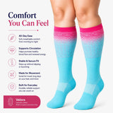 velora patterns wide fit compression socks cyan pink comfort features
