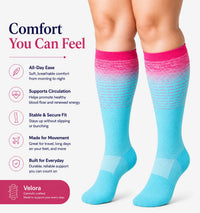 velora patterns wide fit compression socks cyan pink comfort features