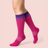 velora patterns wide fit compression socks gradient red knee high women pose heel popped
