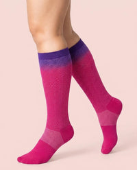 velora patterns wide fit compression socks gradient red knee high women pose heel popped