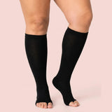 velora toeless wide fit compression socks black peep toe knee high women pose pin up