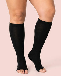velora toeless wide fit compression socks black peep toe knee high women pose pin up