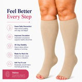 velora toeless wide fit compression socks knee high beige features