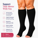 velora toeless wide fit compression socks knee high black features