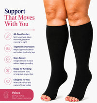 velora toeless wide fit compression socks knee high black features