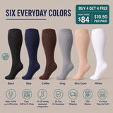 Six everyday colours — black, blue, coffee, gray, skin colour and white unisex compression socks